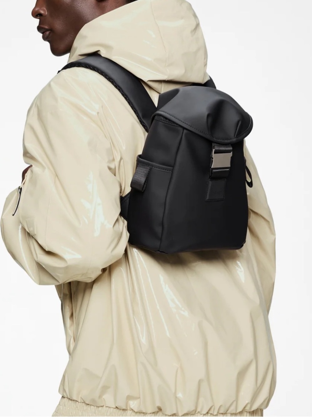 Rains Black Mini Backpack Valera Bucket — Matte Waterproof Daypack Unisex